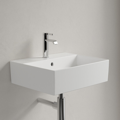 Villeroy & Boch memento 2.0 opzetwastafel - met 1 kraangat - 50x42cm CeramicPlus - met overloop - Stone White (mat wit)