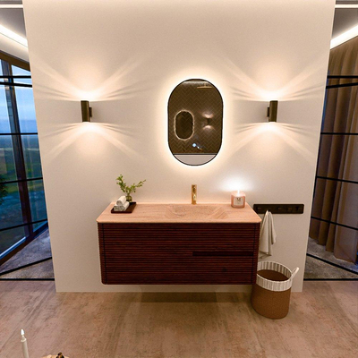 Mondiaz CIRO-DLUX Meuble de salle de bains - 120x45x50cm - Plan vasque Solid surface Saba - 1 vasque à droite - 1 trou de robinet - 2 tiroirs - Ruby