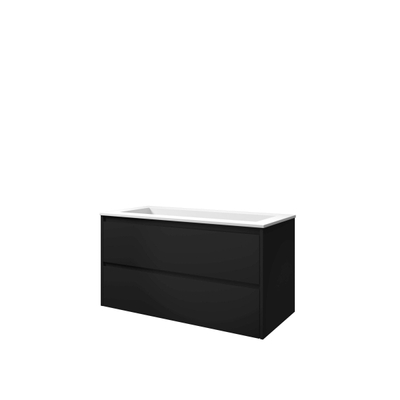 Proline elegant ensemble de meubles de bain 100x46x54cm sans trou de robinet et meuble symétrique en polystone noir mat/blanc mat