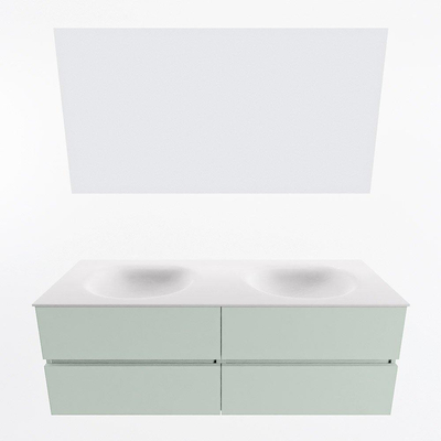 Mondiaz VICA ensemble de meuble de salle de bain - 140cm - meuble sous-vasque greey - 4 tiroirs - lavabo moon double - sans trous de robinet - couleur talc - miroir LED - version XL 60cm de haut