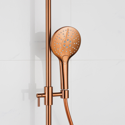 Fugaflow Eccelente Sobrado Ensemble de barre de douche - coude de raccordement mural intégré - flexible de douche lisse - douchette ronde - Cuivre brossé PVD (Cuivre)