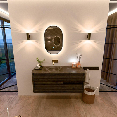 Mondiaz CIRO-DLUX Meuble de salle de bains ensemble - 120x45x50cm - Vasque solid surface Lava - 1 lavabo à gauche - sans trous de robinetterie - 2 tiroirs - Shadow