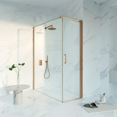 FugaFlow Eccelente Cabine de douche en verre - 60x160x200 - Profil en verre de sécurité - anti-calcaire - Cuivre brossé PVD (Cuivre)
