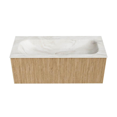 MONDIAZ KURVE-DLUX 110cm Meuble salle de bain - couleur Oak - 1 tiroir - vasque BIG MEDIUM centre - 1 trou de robinet - couleur Ostra