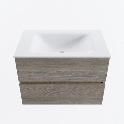 Mondiaz VICA ensemble de meuble de salle de bain - 70cm - meuble sous-vasque marron clair gris - 2 tiroirs - lavabo nuage milieu - 1 trou de robinet - version haute de 60cm - talc