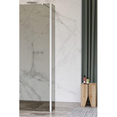 Fortifura Galeria Paroi latérale - 30x200cm - verre fumé - 8mm - avec profilé d'angle - Blanc mat