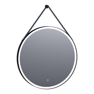 BRAUER Jade Edge spiegel – rond Ø70 cm – indirecte LED rondom – lederen ophangband, dimbaar – Zwart