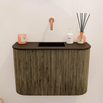 Mondiaz JOYA 63.2cm meuble de toilette - arrondis gauche et droite couleur Dusk - Vasque FAYE position Milieu Sans trou de robinet couleur Urban