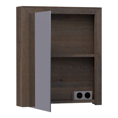 BRAUER Rise armoire de toilette - 60x70x15cm - sans éclairage - avec 1 porte miroir double face à ouverture à gauche lattes chêne noir
