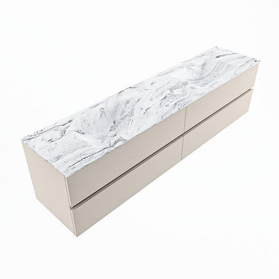 Mondiaz VICA-DLUX ensemble de meuble de salle de bain - 200cm - meuble sous-vasque lin - 4 tiroirs - lavabo encastrée cloud double - sans trous de robinet - version haute de 60cm - glace