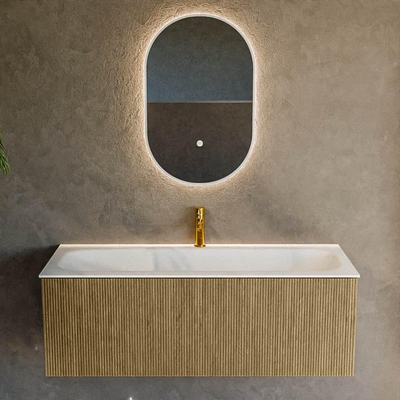 Mondiaz KURVE Ensemble de meuble salle de bain - 120x46x40cm - 1 tiroir - lavabo en solid surface - milieu - 1 trou de robinet - Dusk
