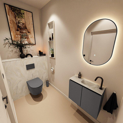 MONDIAZ TURE-DLUX Meuble toilette - 60cm - Dark Grey - EDEN - vasque Ostra - position droite - 1 trou de robinet