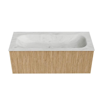 MONDIAZ KURVE-DLUX 110cm Meuble salle de bain - couleur Oak - 1 tiroir - vasque BIG MEDIUM centre - 1 trou de robinet - couleur Opalo