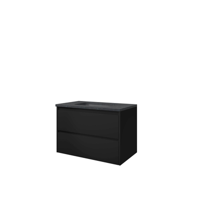 Proline hardsteen elegant ensemble de meubles de salle de bains 80x46x54.5cm meuble symétrique noir mat avec 1 trou pour robinetterie pierre dure pierre bleue