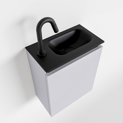 MONDIAZ TURE Toiletmeubel 40x23x50cm met 1 kraangaten 1 deuren cale mat Wastafel Eden rechts Solid Surface Zwart