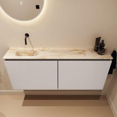 MONDIAZ TURE-DLUX Meuble toilette - 120cm - Linen - EDEN - vasque Frappe - position gauche - sans trou de robinet