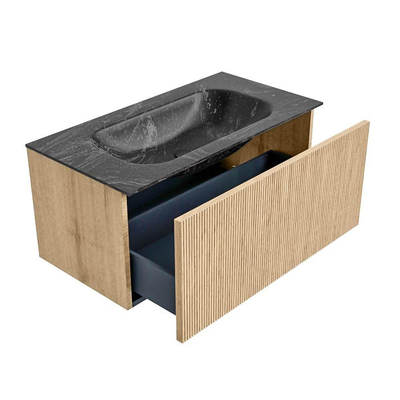 MONDIAZ KURVE-DLUX Meuble de salle de bains 90 cm couleur Oak avec 1 tiroir. Lavabo BIG SMALL central 1 trou de robinet couleur Lava.