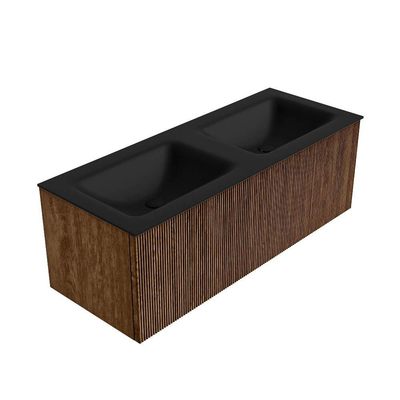 MONDIAZ KURVE 120cm Meuble salle de bain - couleur Walnut - 1 tiroir - vasque CLOUD double - 2 trous de robinet - Urban