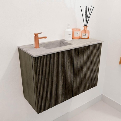 Mondiaz JOYA-DLUX 60cm toiletmeubel - kleur Shadow - Wastafel FAYE positie Links 1 kraangat kleur Glace.