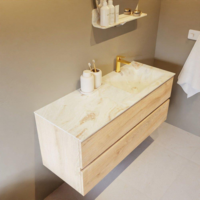 Mondiaz VICA-DLUX Ensemble de meuble de salle de bain - 120cm - meuble sous-vasque chêne blanchi - 2 tiroirs - lavabo encastré cloud droite - 1 trou de robinet - version haute de 60cm - frape