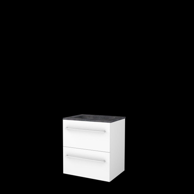 Basic-Line Start 46 ensemble de meubles de salle de bain 60x46cm avec poignées 2 tiroirs vasque en pierre dure 0 trous pour robinetterie mdf laqué blanc glacier