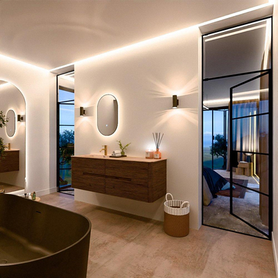 Mondiaz CIRO-DLUX Ensemble de meubles de salle de bains - 150x45x50cm - Plan vasque solid surface Arena - 1 lavabo à gauche - 1 trou de robinet - 4 tiroirs - Dusk