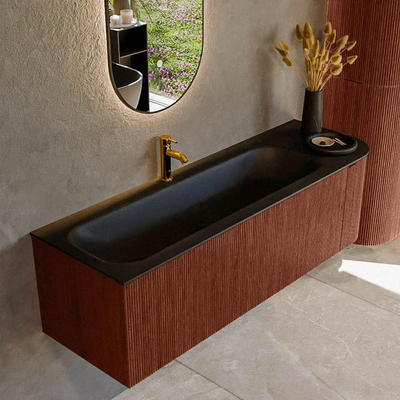 Mondiaz KURVE Ensemble de meuble de salle de bains - 145x46x40cm - 1 tiroir - 1 porte - lavabo solid surface - gauche - 1 trou de robinet - Ruby
