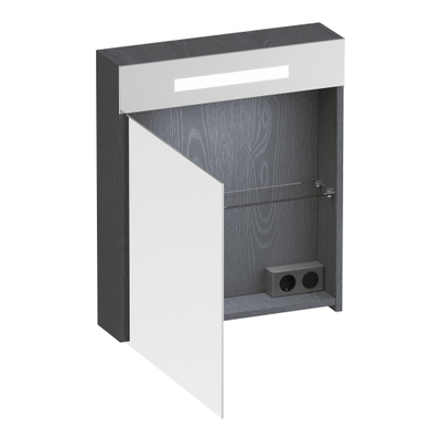 BRAUER Promise Deluxe spiegelkast – 59x70x15 cm – directe LED boven – linksdraaiende – Timber Grey