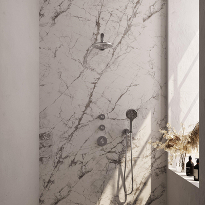 Brauer Douche pluie encastrable brossé - douche principale 20cm - 3 boutons sculptés - bras mural droit - douchette ronde 3 positions - PVD - inox brossé