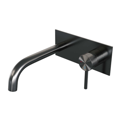 BRAUER Gunmetal Carving Wastafelmengkraan inbouw - gebogen uitloop links - hendel lang smal carving - inclusief inbouwdeel - afdekplaat - model A 1 - PVD - geborsteld gunmetal