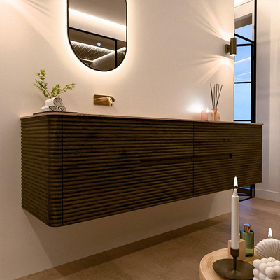 Mondiaz CIRO-DLUX ensemble de meubles de salle de bains - 190x45x50cm - lavabo en solid surface Arena - 1 vasque à gauche - sans trous de robinet - 4 tiroirs - Shadow