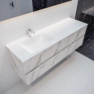 Mondiaz VICA Ensemble de meuble de salle de bain - 150cm - meuble sous-vasque carrara - 2 tiroirs - lavabo cloud gauche - 1 trou de robinet - version XL 60cm haut