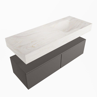 Mondiaz ALAN-DLUX Ensemble de meuble - 120cm - meuble Dark grey mat - 2 tiroirs - Lavabo Cloud Ostra suspendu - vasque Droite - 0 trous de robinet