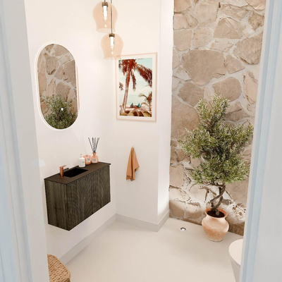 Mondiaz JOYA 60cm meuble de toilette - couleur Shadow - Lavabo FAYE position Gauche 1 trou de robinet couleur Urban.