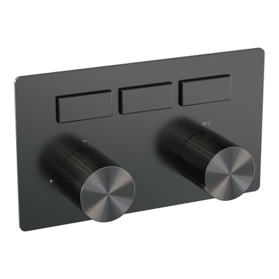BRAUER Stripe Thermostat encastrable 3 voies - boutons-poussoirs - pièces d'encastrement et de finition - gunmetal brossé PVD