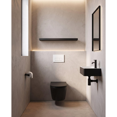 QeramiQ Dely Toiletset - 36.3x51.7cm - diepspoel - rimless - Geberit UP320 inbouwreservoir - softclose toilet zitting - 35mm - mat witte bedieningsplaat - rechthoekige knoppen - mat zwart