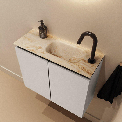 MONDIAZ TURE-DLUX Meuble toilette - 60cm - Linen - EDEN - vasque Frappe - position droite - 1 trou de robinet