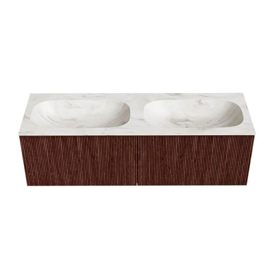 Mondiaz KURVE-DLUX Ensemble de meubles de salle de bains - 140x46x40cm - 2 tiroirs - vasque solid surface - double - sans trou de robinet - Ruby