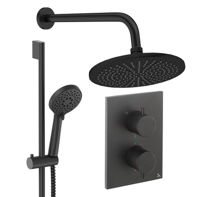 Crosswater MPRO inbouw regendoucheset – Ø30 cm hoofddouche – ronde handdouche – 2 hendels – zwart mat