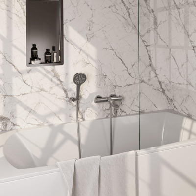 BRAUER Stripe Mitigeur thermostatique de douche SET 04 - en saillie - support mural - douchette 3 positions - flexible de douche - couleur inox brossé PVD