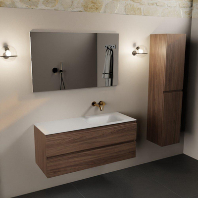 Mondiaz AIVY Ensemble de meuble - 120x45x50cm - 0 trous de robinet - 1 vasque Talc Solid surface - Droite - 2 tiroirs - avec miroir - Melamine Mocha