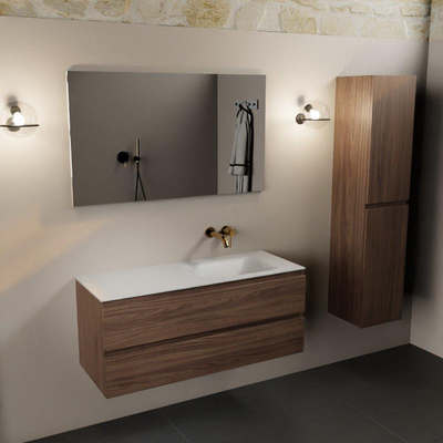 Mondiaz Aivy ensemble de meuble de salle de bains - 120x45x50cm - 0 trous de robinet - 1 vasque talc Solid surface - Droite - 2 tiroirs - Avec miroir - Mélamine Mocha