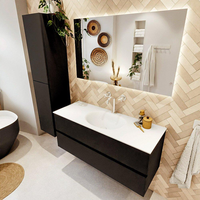 MONDIAZ VICA 120cm meuble de salle de bains sous-meuble Urban 2 tiroirs. Lavabo MOON central 1 trou de robinet, couleur Talc.