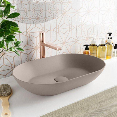 MONDIAZ ensemble meuble de salle de bains - Tence meuble bas - 100cm - 2 tiroirs - smoke - Top 46 - solid surface - vasque Onni - 55x35x10cm - ovale - à poser - solid surface - smoke