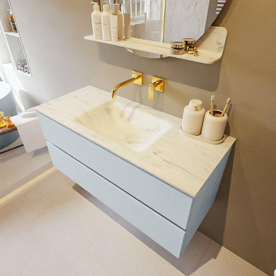 Mondiaz VICA-DLUX ensemble de meuble de salle de bain - 110cm - meuble sous-vasque argile - 2 tiroirs - lavabo encastré nuage milieu - sans trous de robinet - version haute 60cm - opalo