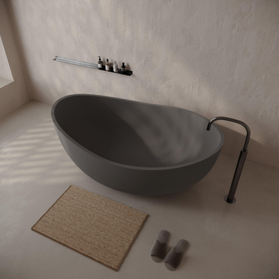 Ideavit Idea Sense D5 Baignoire îlot - 160x97.5x58cm - anti-rayures - revêtement Nano - avec bonde pop-up - Béton D5