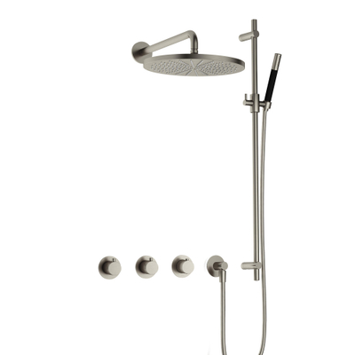 Hotbath Cobber IBS70 Regendoucheset - inbouw - 38.5cm wandarm - 30cm ronde hoofddouche - staafhanddouche - glijstang - geborsteld nikkel (RVS)