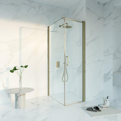 FugaFlow Eccelente Cabine de douche en verre - 60x90x200 - Profil en verre de sécurité - anti-calcaire - Laiton brossé PVD (Or)