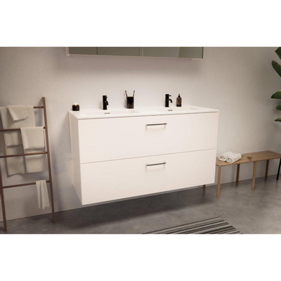 Nemo Go Ensemble de meuble - 120x65x45.5cm - 2 tiroirs - avec poignée - 2 vasque Blanc brillant - 2 trous de robinet - avec armoire toilette - MDF standard white