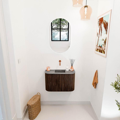 Mondiaz JOYA-DLUX 63.2cm toiletmeubel - ronding links en rechts kleur Walnut - Wastafel FAYE positie Midden Zonder kraangat kleur Sombra.